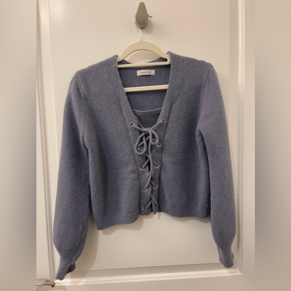 Blue Lace Up Sweater